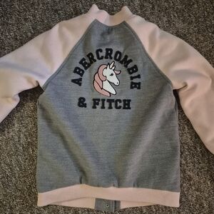 Abercrombie & Fitch Pink and Gray Unicorn Bomer Jacket 14/16 Kids Girls